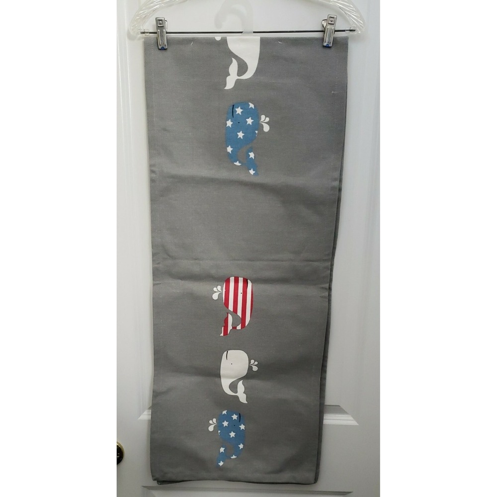 New Americana Red White Blue Whale Tapestry Grey Woven Table Runner 15" X 74"